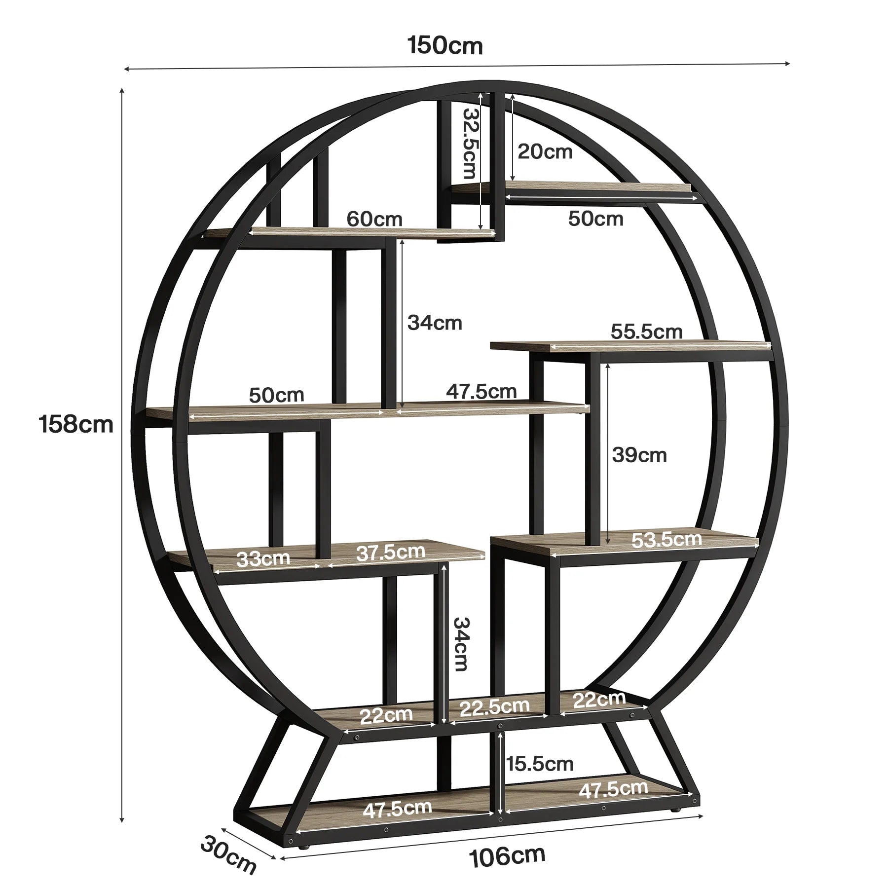 Raft rotund supraetajat de 150 cm cu polițe glisante