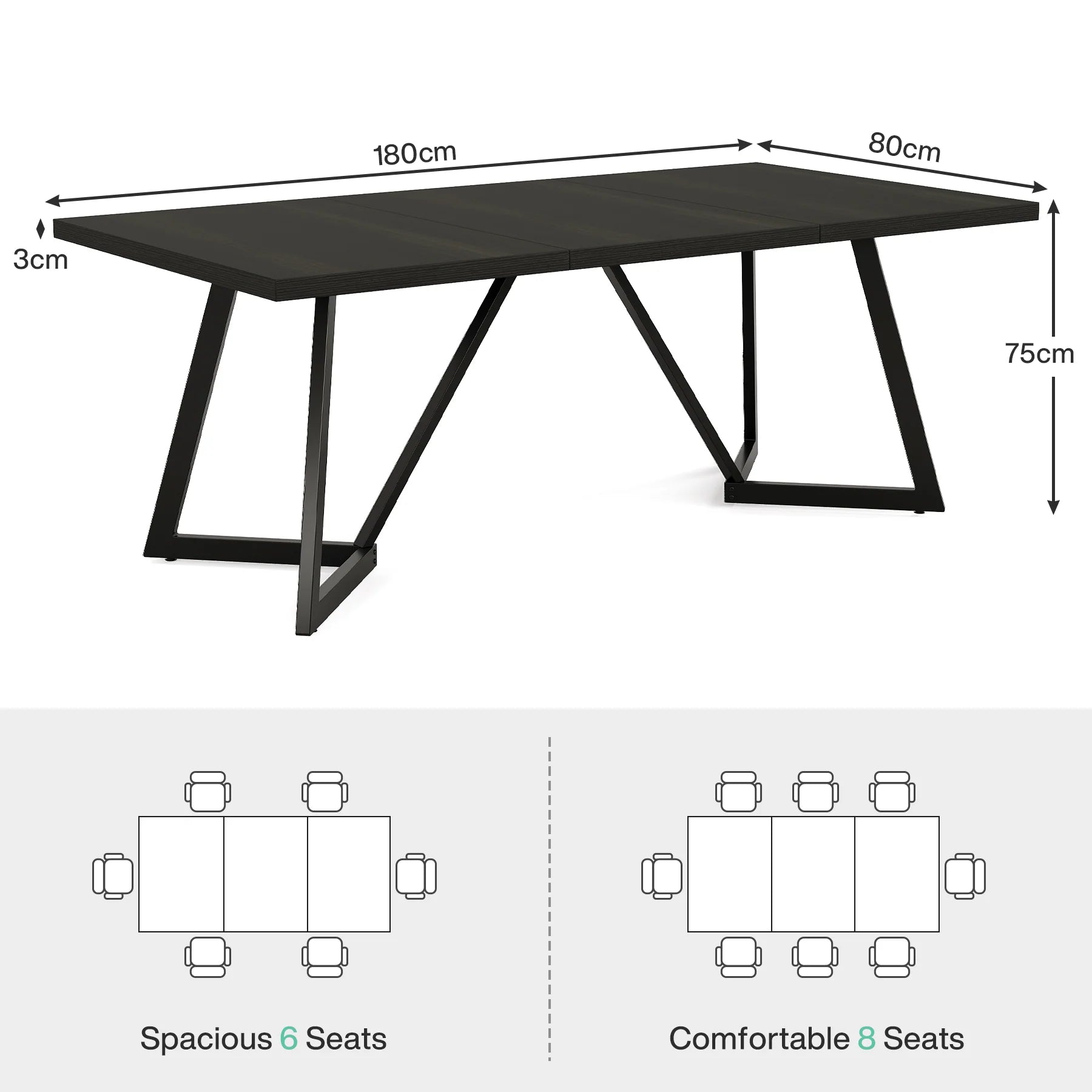 Masă modernă de sufragerie dreptunghiulară 180 cm pentru 6-8 persoane