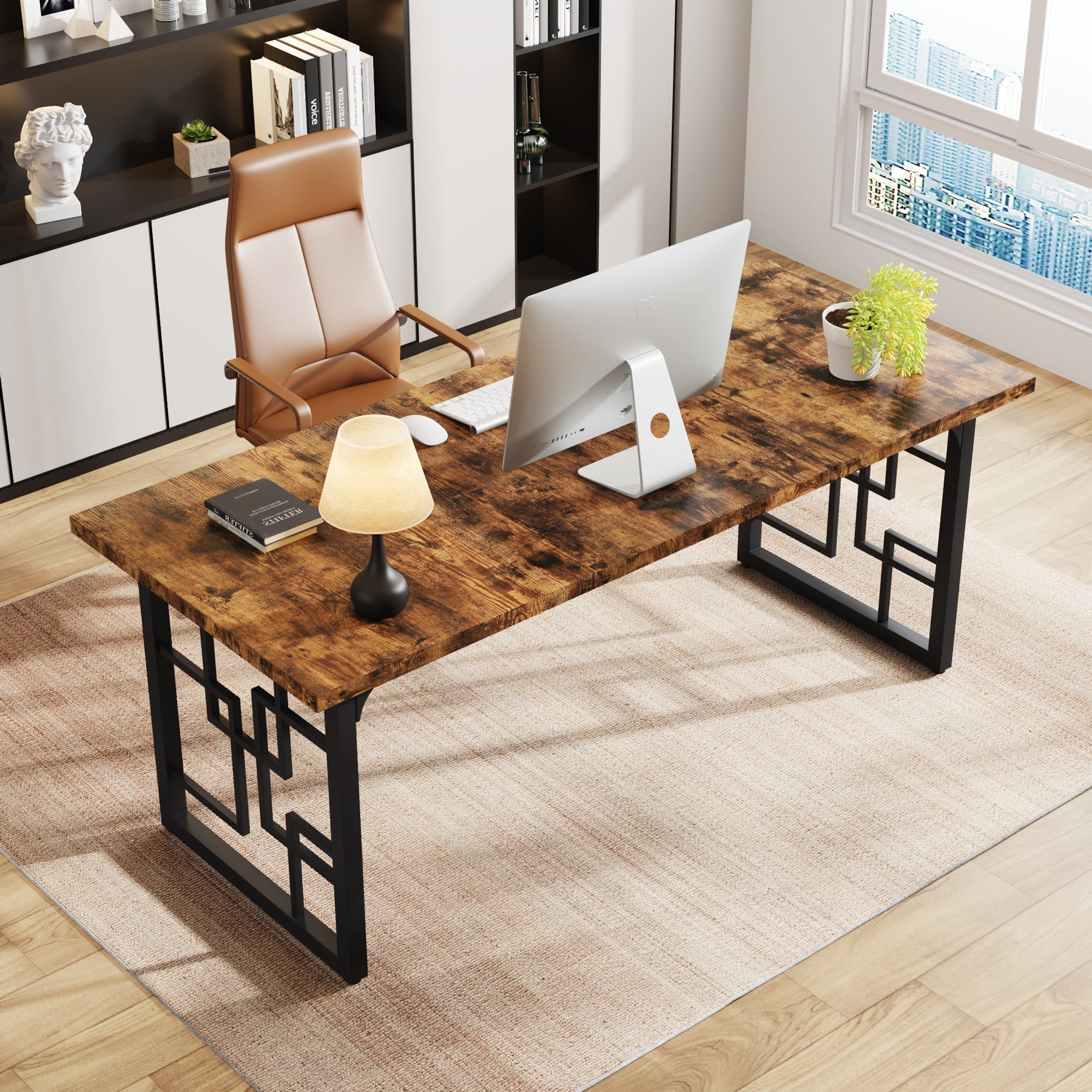 Birou în stil industrial, 160 cm, cu picioare metalice