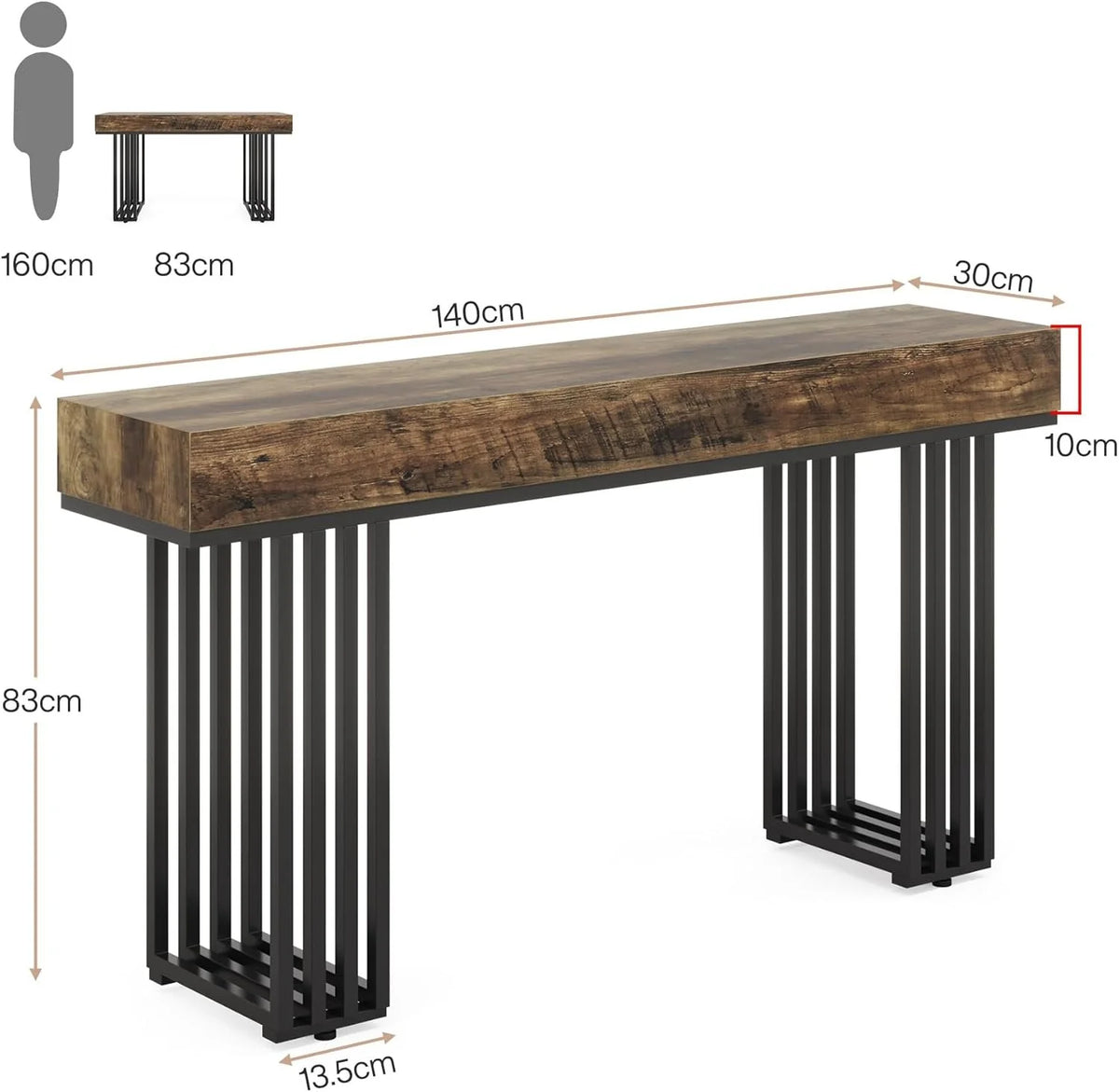 Măsuță consolă de 140 cm cu picioare metalice