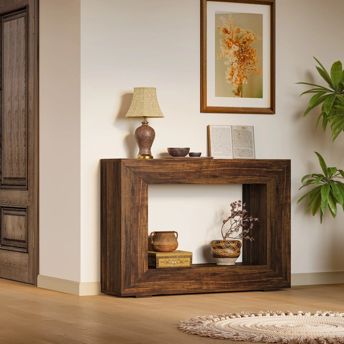 Măsuță consolă rustică 120 cm cu spațiu de depozitare