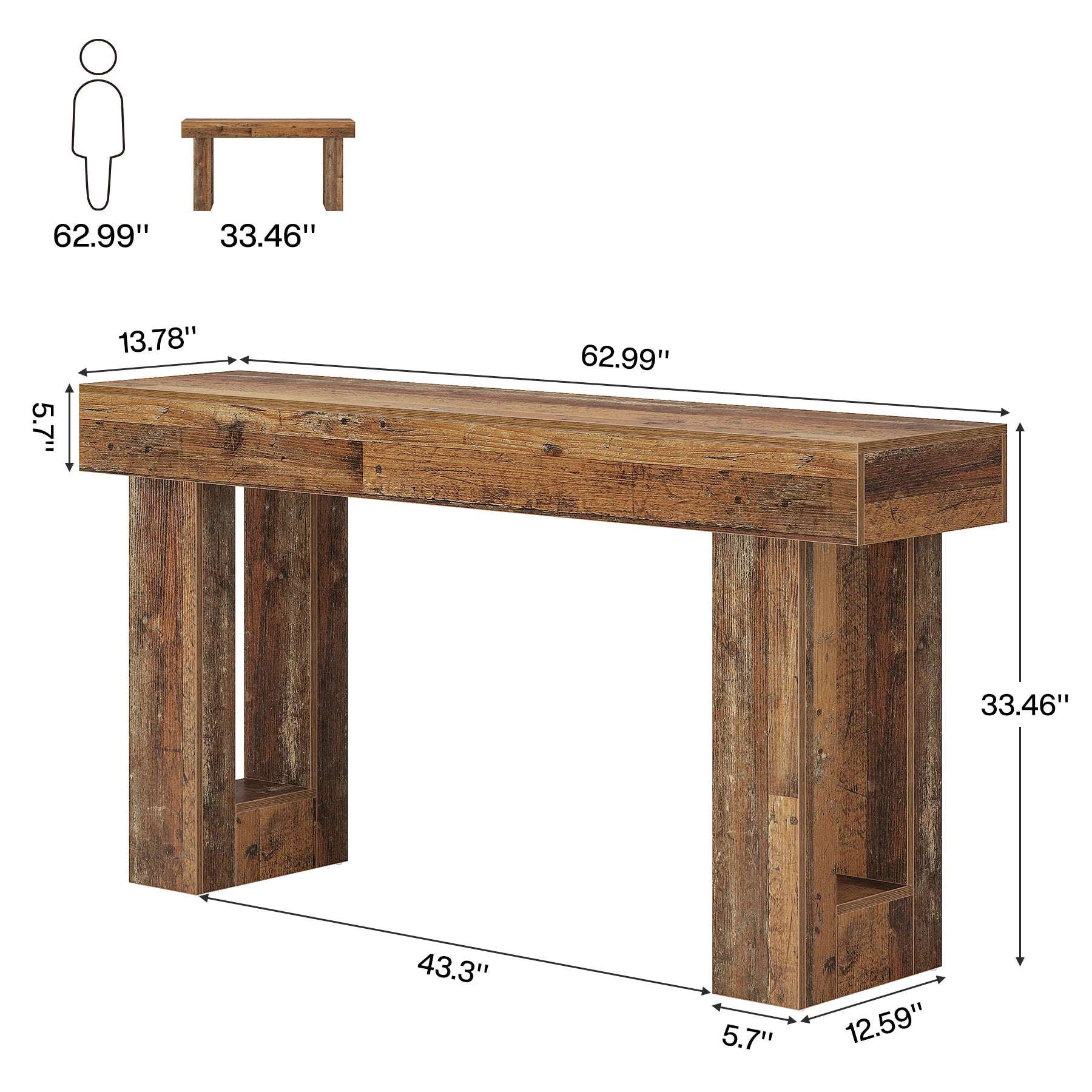 Masă consolă 160 cm stil rustic