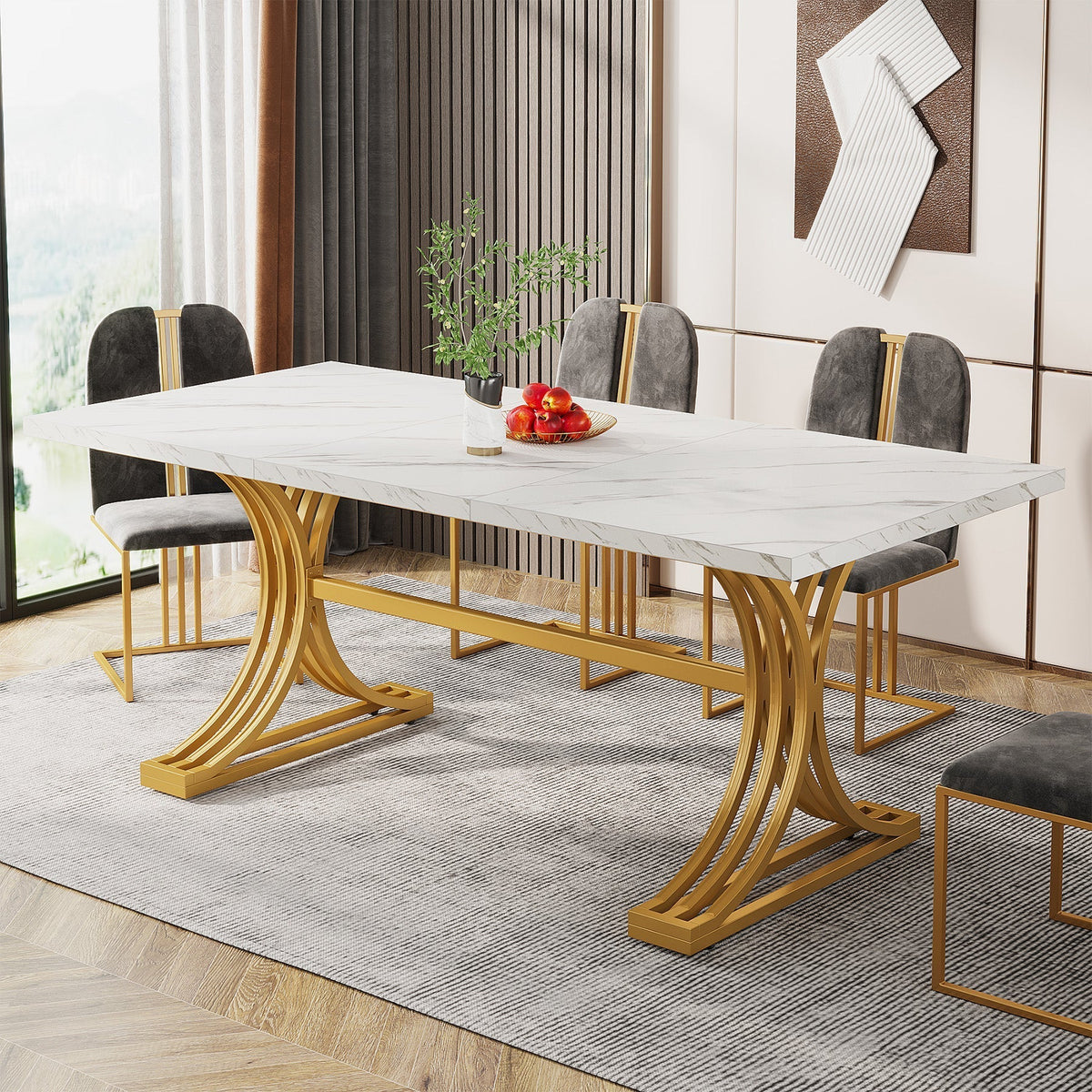 Masă de dining dreptunghiulară 160x80 cm cu blat de marmură