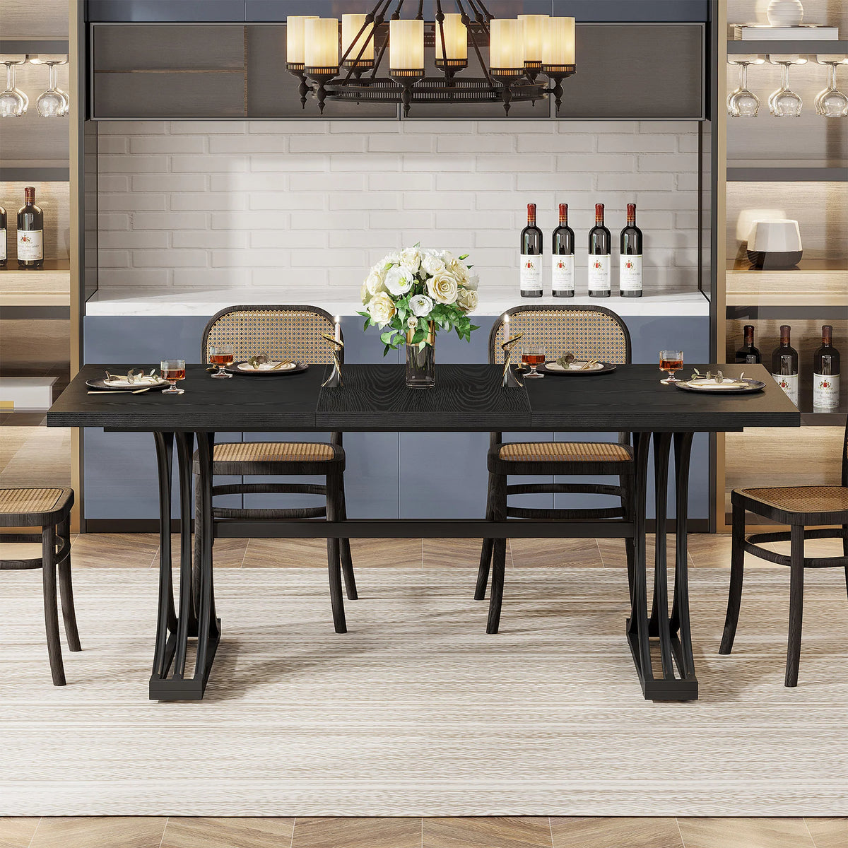 Masă de dining dreptunghiulară 160x80 cm cu blat de marmură