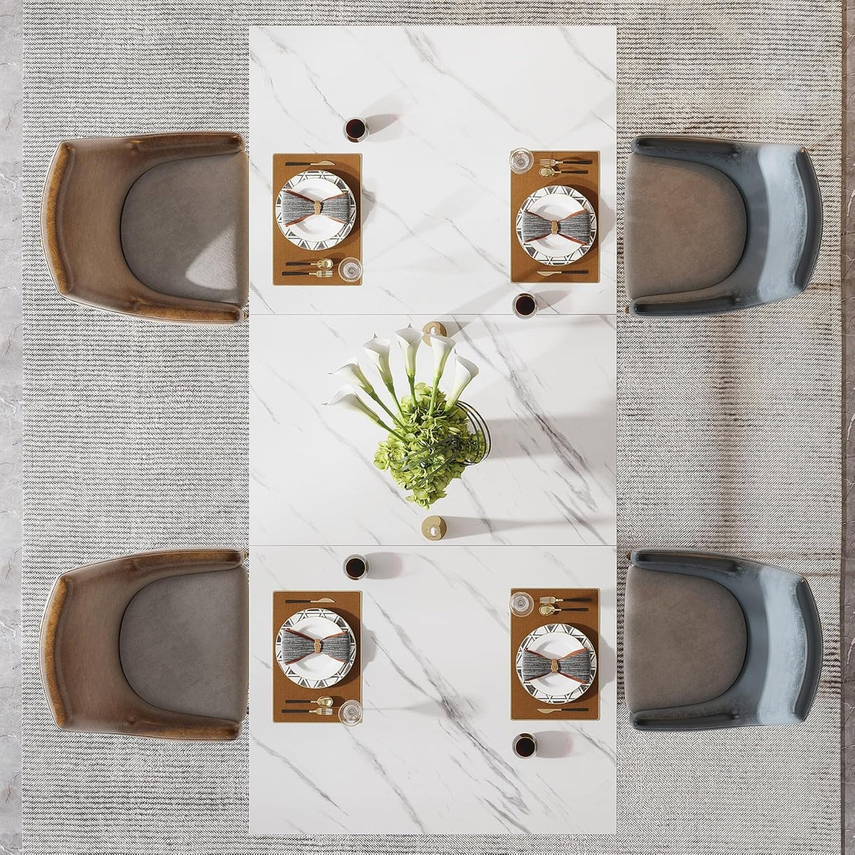 Masă de dining dreptunghiulară 160x80 cm cu blat de marmură