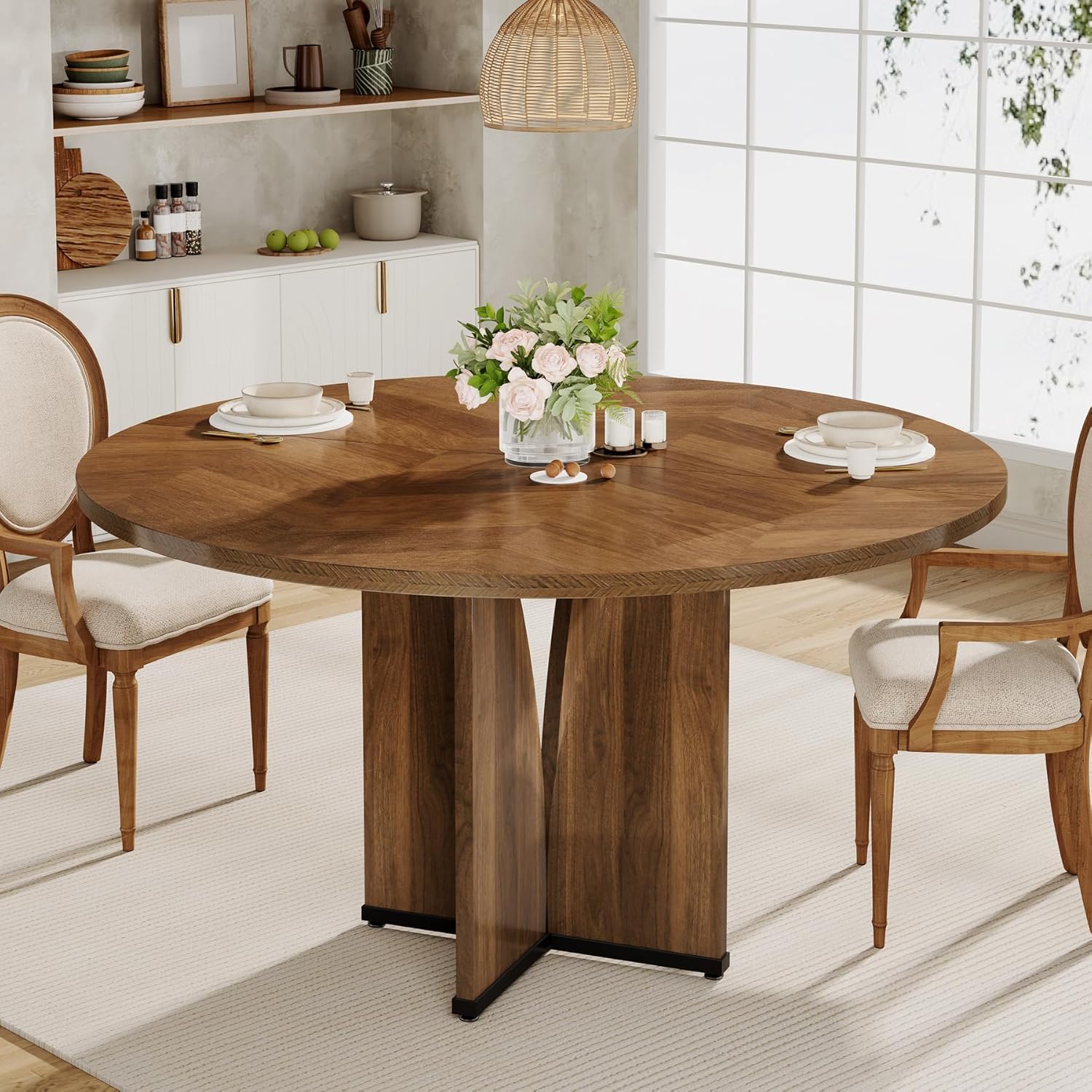 Masă rotundă de dining de 100 cm în stil rustic