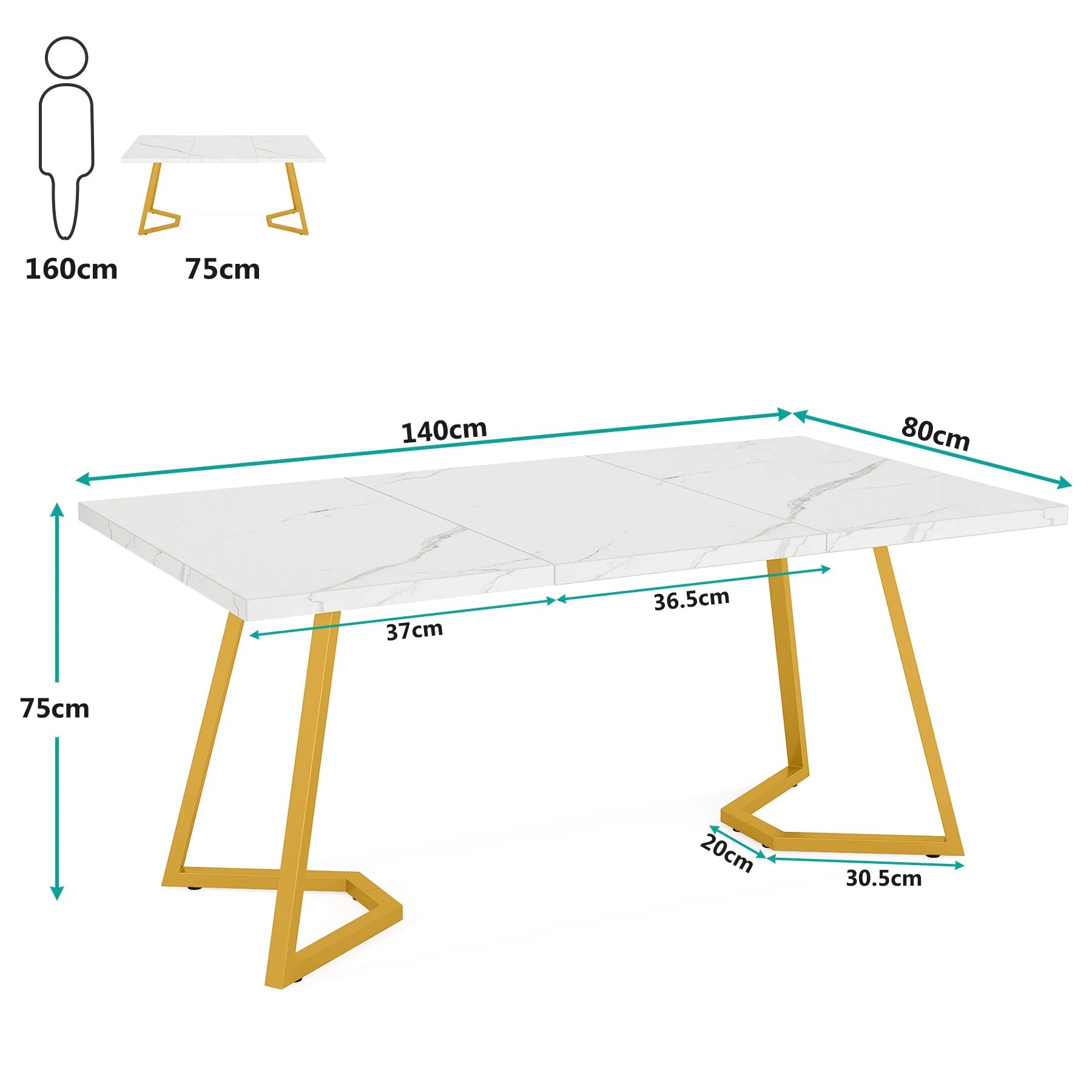 Birou modern 140 cm alb/auriu