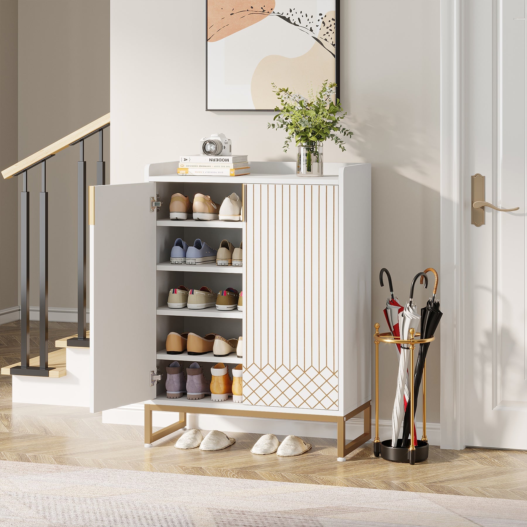 Pantofar alb modern cu 5 rafturi