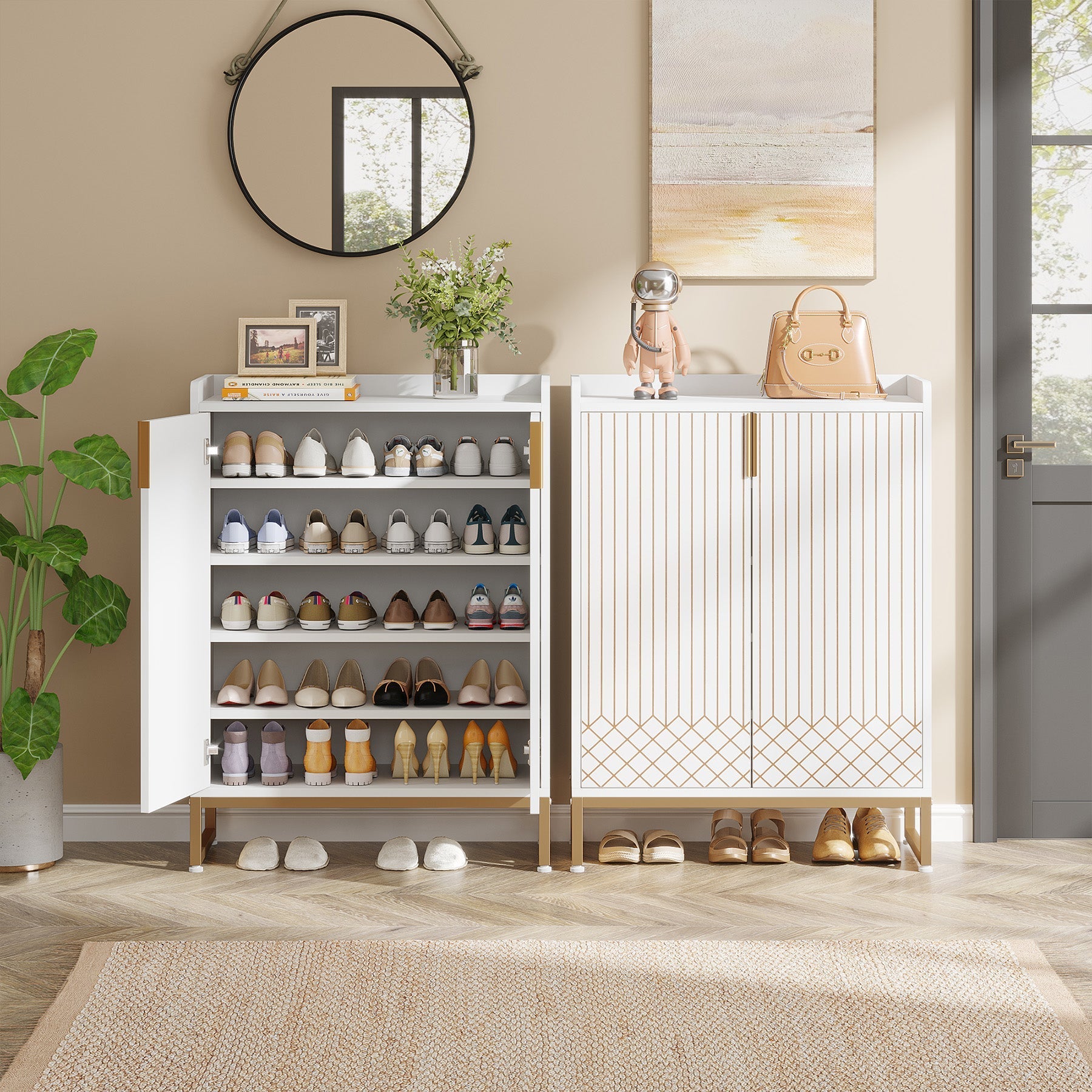 Pantofar alb modern cu 5 rafturi