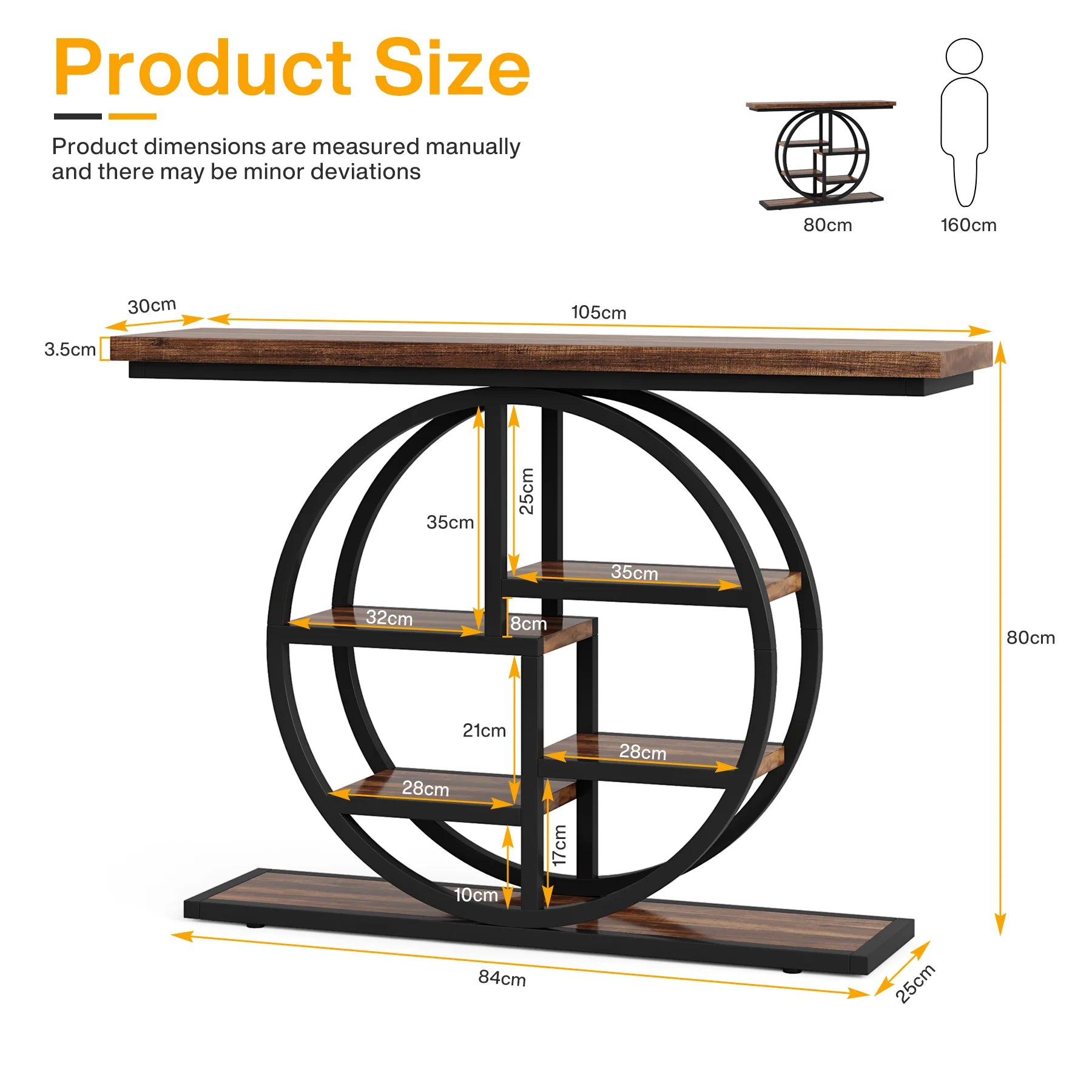 Consolă 105 cm cu 6 rafturi - Măsuță industrială de intrare
