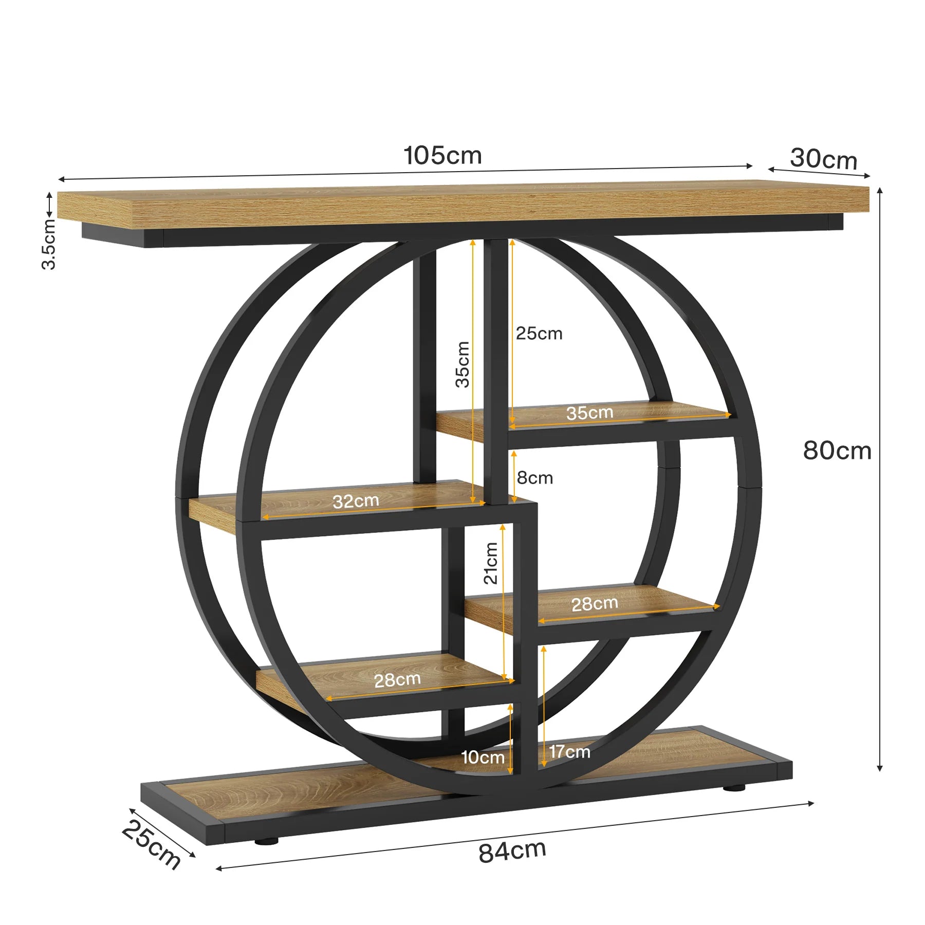 Consolă 105 cm cu 6 rafturi - Măsuță industrială de intrare