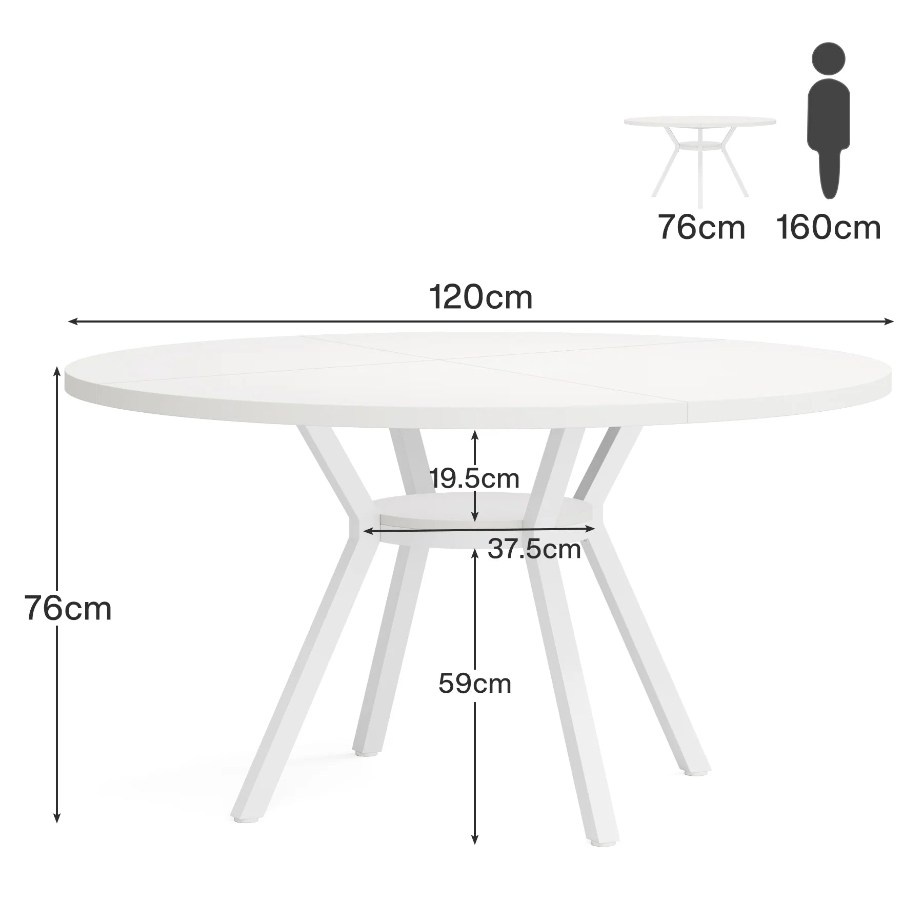 Masă rotundă de dining de 120 cm pentru 4-6 persoane