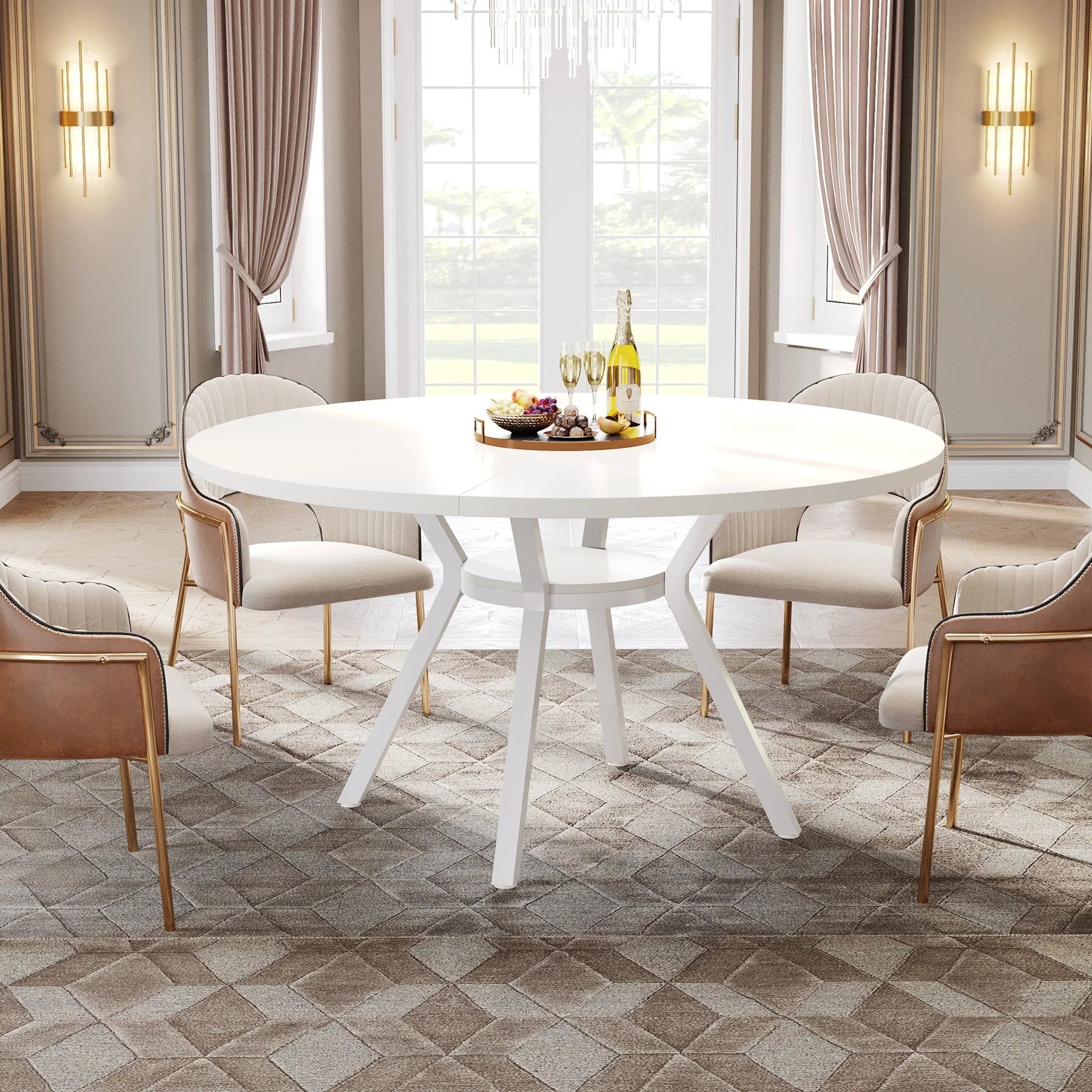 Masă rotundă de dining de 120 cm pentru 4-6 persoane