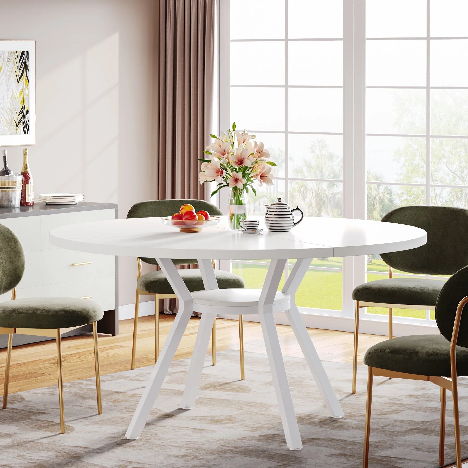 Masă rotundă de dining de 120 cm pentru 4-6 persoane