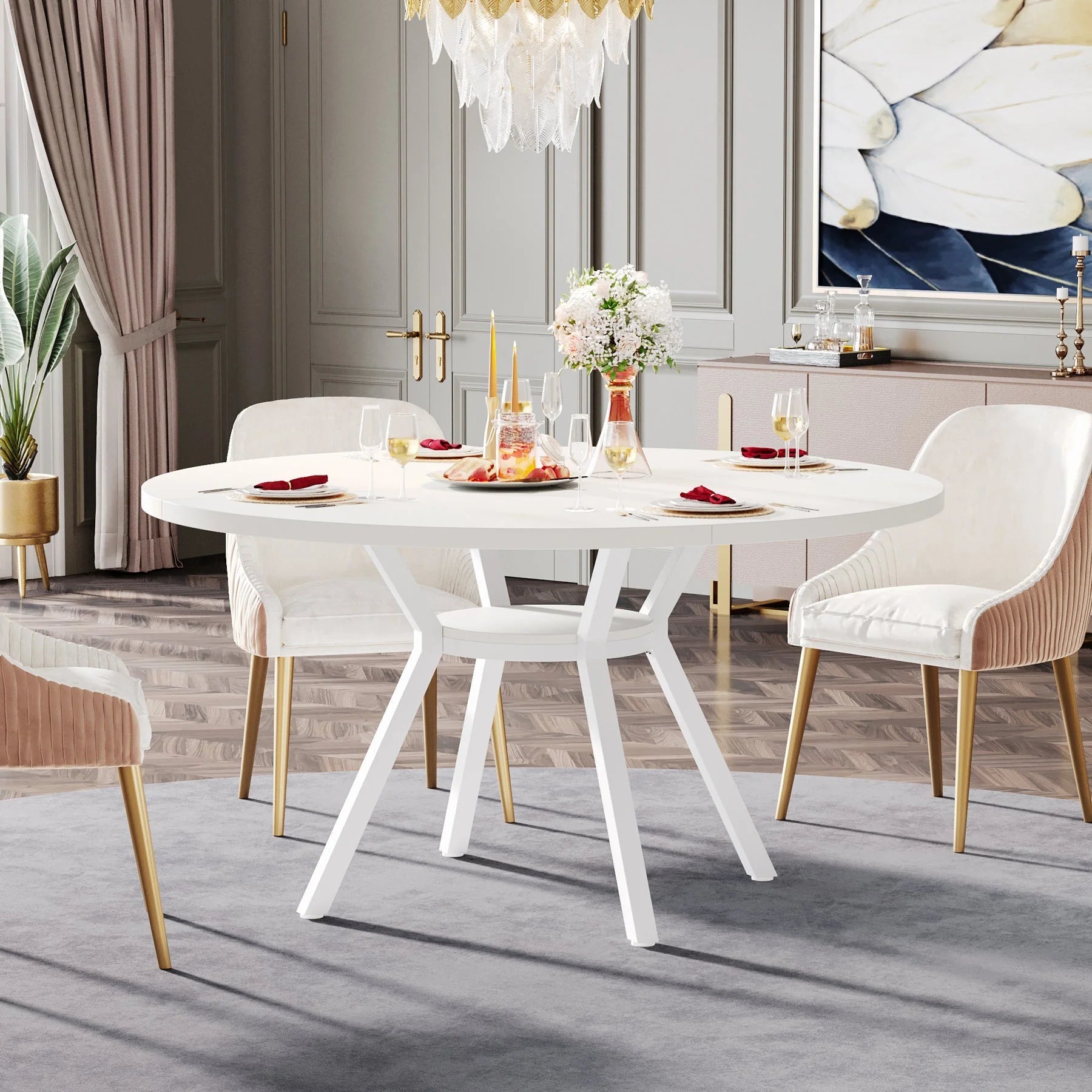 Masă rotundă de dining de 120 cm pentru 4-6 persoane