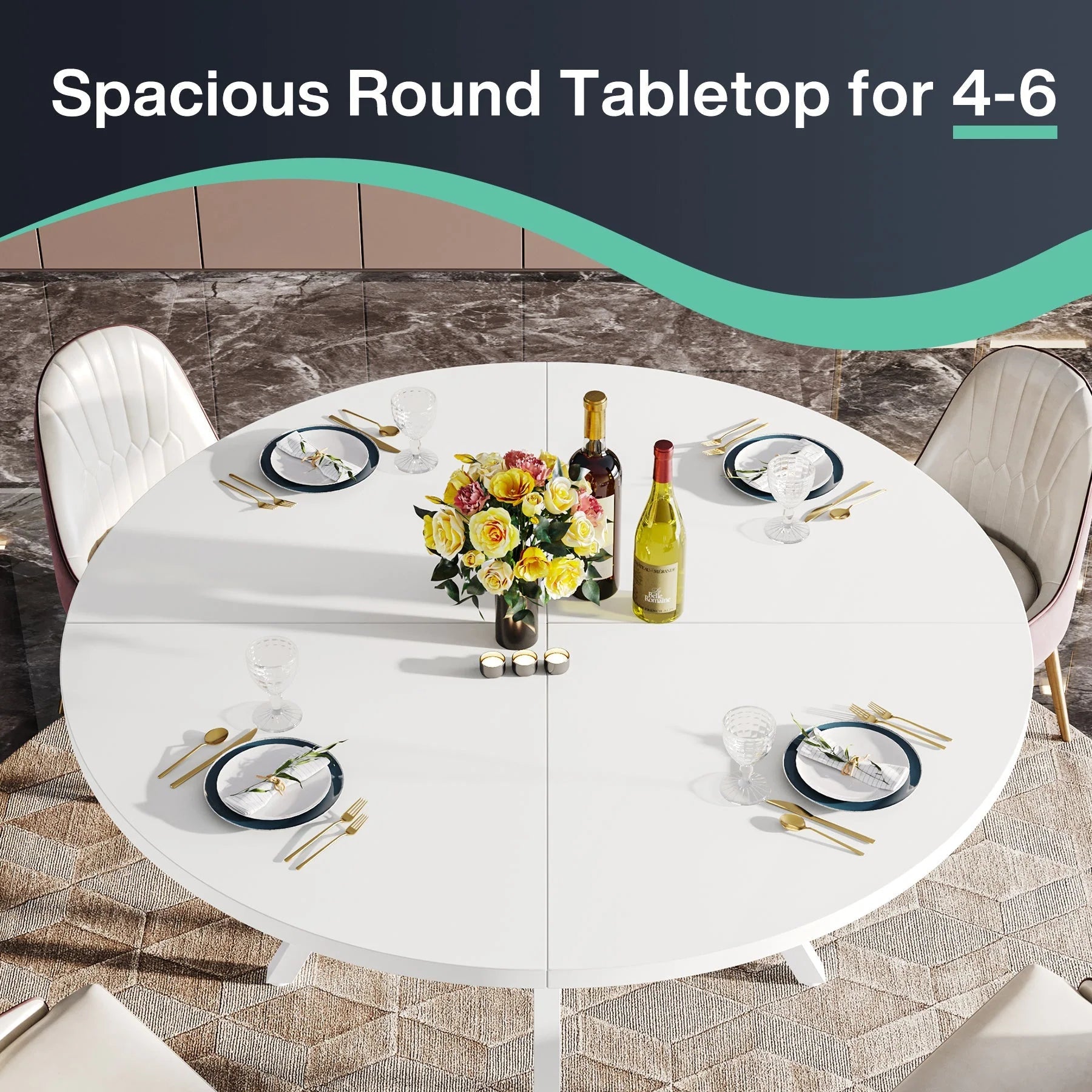 Masă rotundă de dining de 120 cm pentru 4-6 persoane