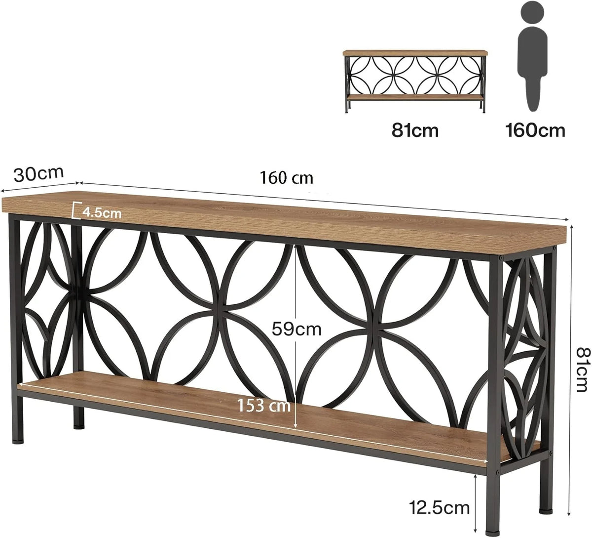 Măsuță consolă cu 2 niveluri industrială 160 cm
