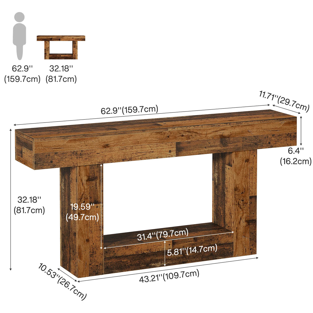 Consolă rustică din lemn de 160 cm, stil fermă