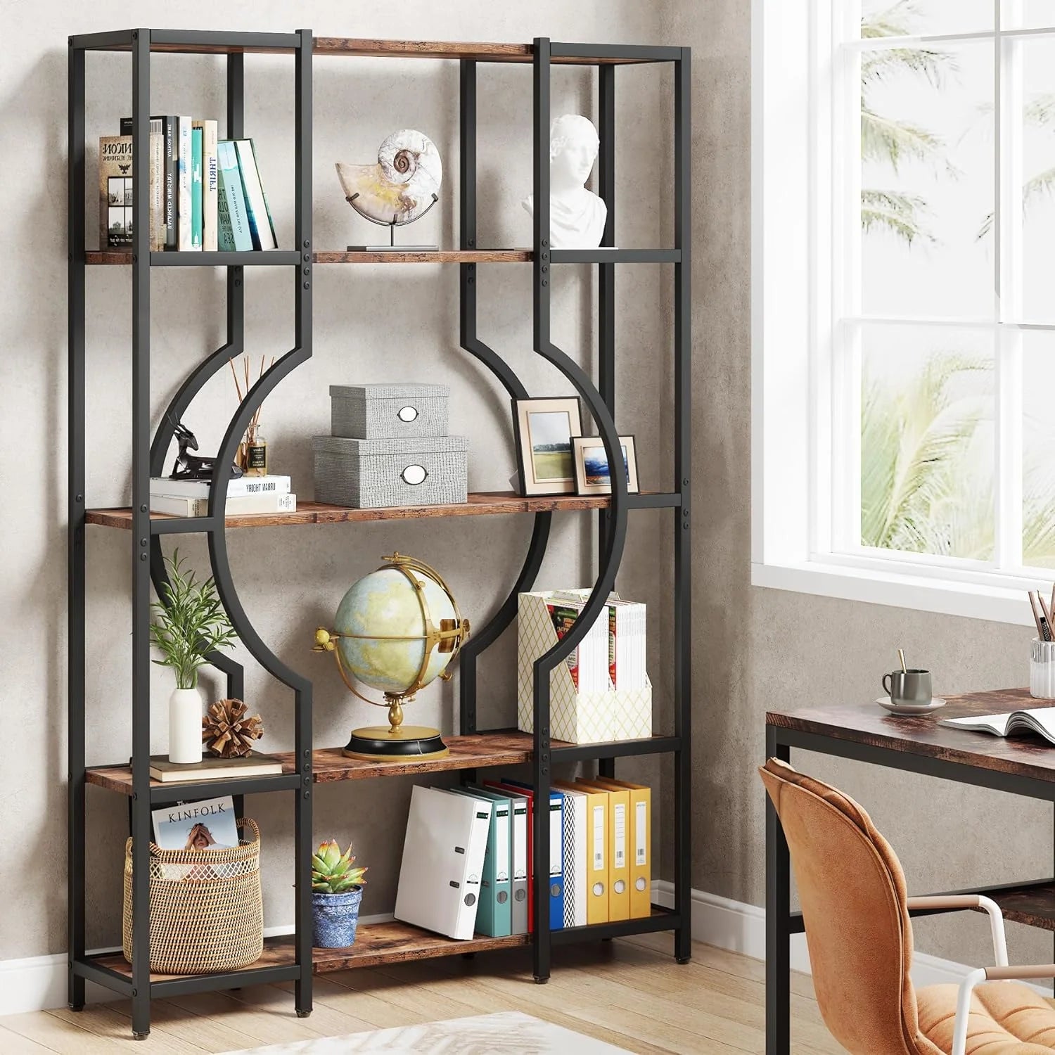 Bibliotecă vintage cu 5 niveluri, negru-maro