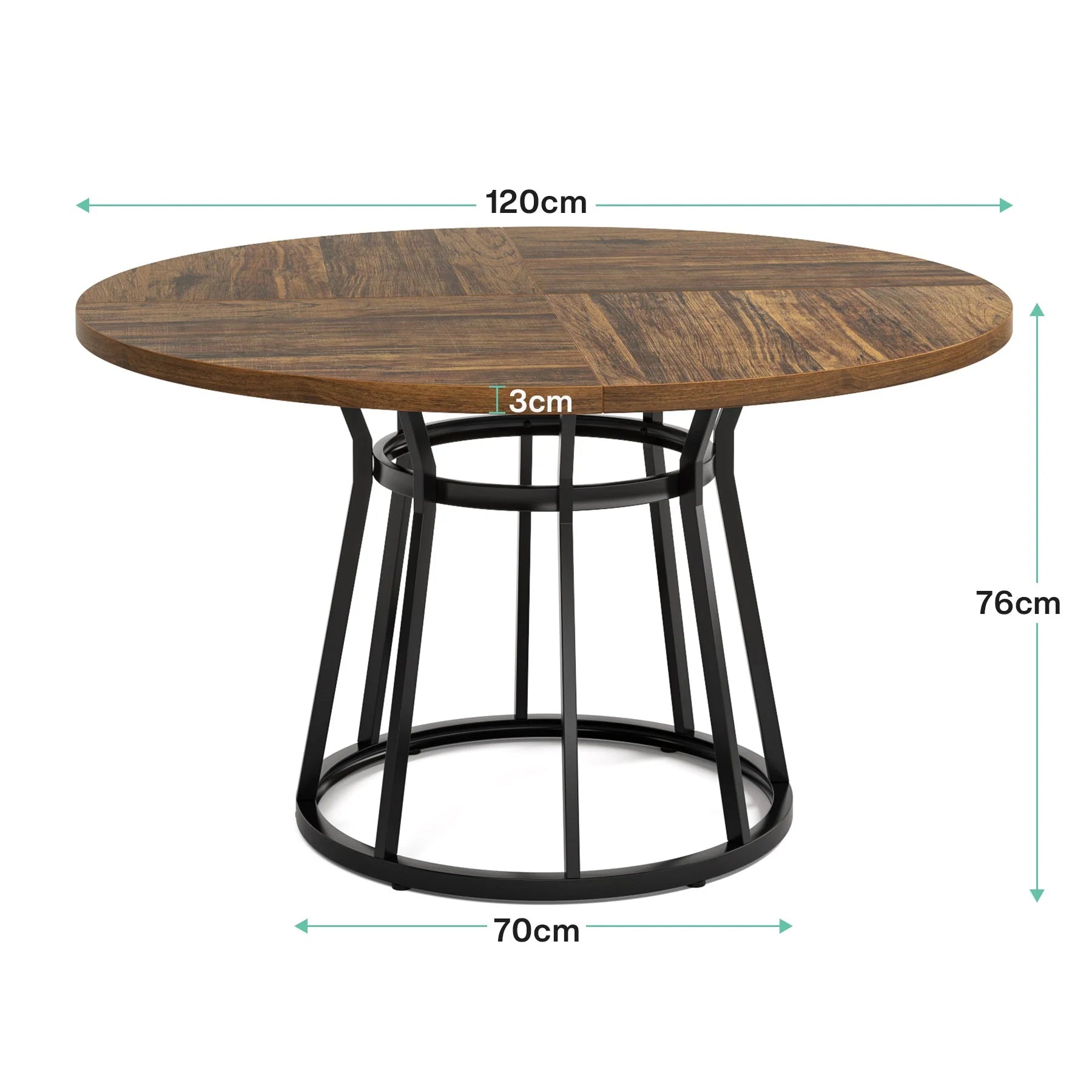 Masă rotundă de dining pentru 4 persoane, cu bază din oțel